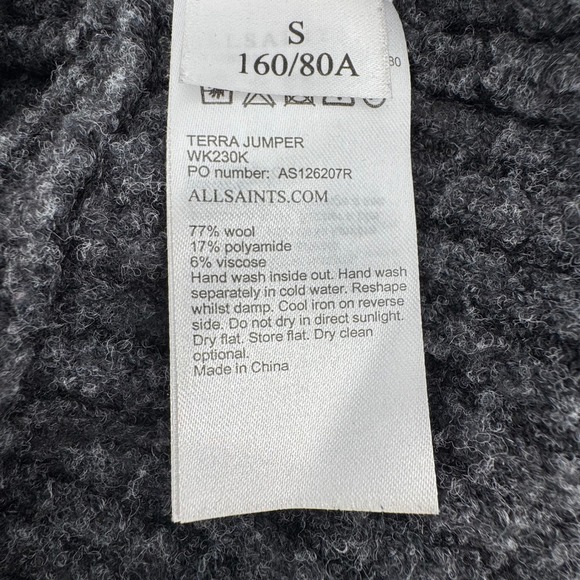 ALLSAINTS Terra Jumper Sweater Mock Neck Cutout Sleeve Grey Wool‎ Blend Small - Picture 7 of 9